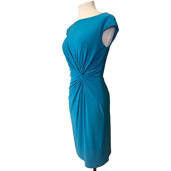Ralph Lauren Dress 8 Stretch Sheath Blue Green Washable Knot Career Church - Picture 6 of 12